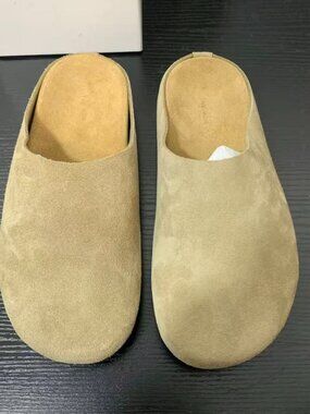 The Row Beige Suede Slippers